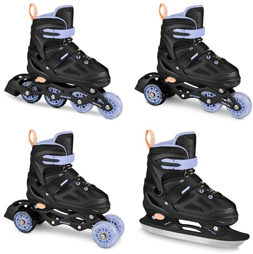 SPOKEY QUATTRO Set 4 in 1 pattini in linea/pattini a rotella/triskates/pattini regolabili | per bambini e ragazzi | pattini in linea convertibili in pattini a rotelle | Taglie: 30-33, 34-37, 38-41