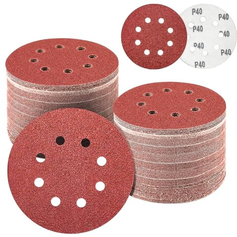 Discos de lijado de papel de lija abrasivo para lijadora orbital eléctrica aleatoria de 5 pulgadas, grano 40 grueso para pared, metal, madera