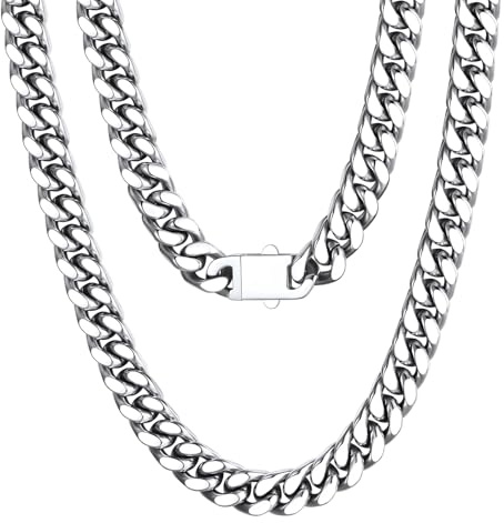 U7 Kette für Herren Damen Miami Panzerkette Edelstahl Halskette Schicke Kubanische Link Kette Schwer Gliederketten Hip Hop Halsschmuck Modeschmuck 5/7/9/12MM Breite Kettelänge 45-76CM wählbar