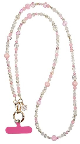 JOMA-E Shop Phone Lanyard Crossbody Stylish Anti-Theft Strap with Tabs, Detachable Chain for iPhone Pearl Beads Charm Chain, Cell Phone Neck Holder for Women