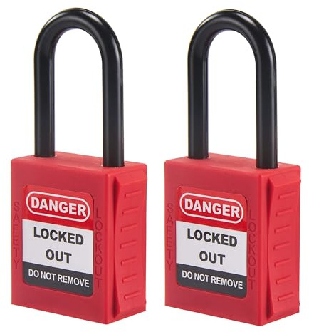 HOLULO Säkerhetslås, nylonlås av-kit, säkerhetshänglås för industriell plats, säkerhetshänglås set isolering med 4 nycklar, 2 uppsättningar (röd)