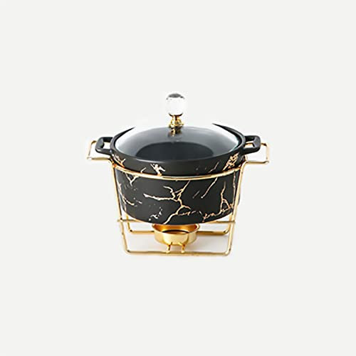 Chafing Dish Buffet-Set aus Keramik, Runde Mini-Speisewärmer mit Marmor-Finish, mit Brennstoffhalter und Glasdeckel-Chafer-Set für Buffet-Hochzeiten, Partys, Bankette, Catering-Events,Schwar