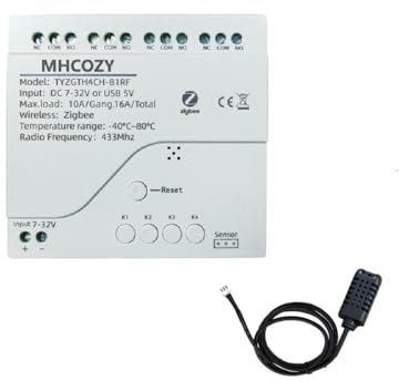 Tuya app Zigbee Temperatur Feuchte Sensor Controller, Telefon Monitor und Steuerung Temperatur Feuchte überall mit 4-Kanal 32V 10A Trockenkontaktrelais Schalter, kompatibel mit Alexa Google Home