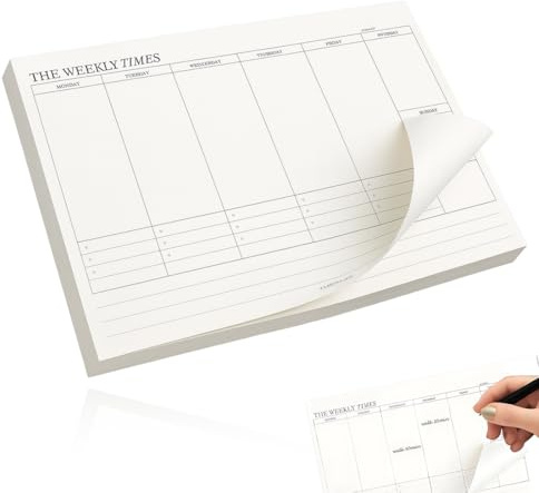 LACHT 60 Fogli Planner Settimanale 2025 da Scrivania A4 - Planning da Tavolo Perpetuo con Design Antiorecchie, Incellofanato Cartoncino di Supporto, Data Personalizzabile