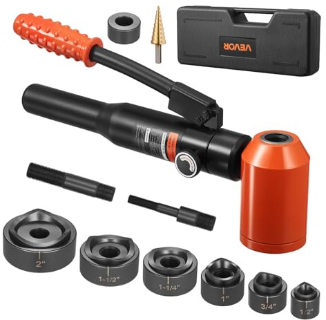 VEVOR Kit di Perforazione Manuale, Set di Punzoni Idraulici da 10 T Kit di Utensili KO per Realizzazione di Fori 1,27 a 5,08 cm con 6 Matrici per Armadi in Metallo, Controllo e Quadri Elettrici