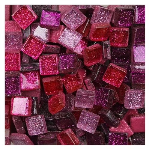 Selbstklebende Mosaikfliesen 50 Stück Diy Mix Farbe Glitzer Glas Mosaik Steine ​​Mosaikfliesen Kieselsteine ​​Bastelmaterial Puzzle for Mosaikherstellung 9 * 9mm(Color 14)
