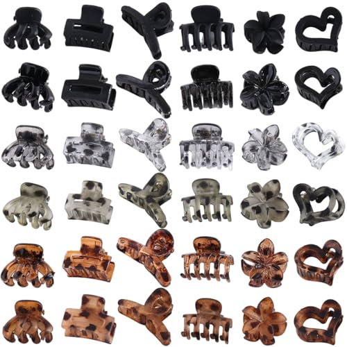36 Piezas Pinzas de Pelo Pequeñas, 6 Estilos y 6 Colores Pinzas Crocodilo Antideslizante, Hair Clips para Mujeres y Chicas, Accesorios de Styling Capilar para Pelo Fino y Grueso