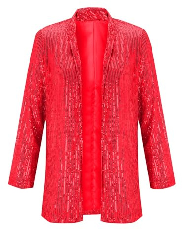 Generisk kavaj för kvinnor, elegant festlig glitter, paljettjacka för damer, glitterblazer med revers krage, paljettblazer, trendig kostymjacka, glänsande kavajjacka, karneval, kostym, enfärgad kofta