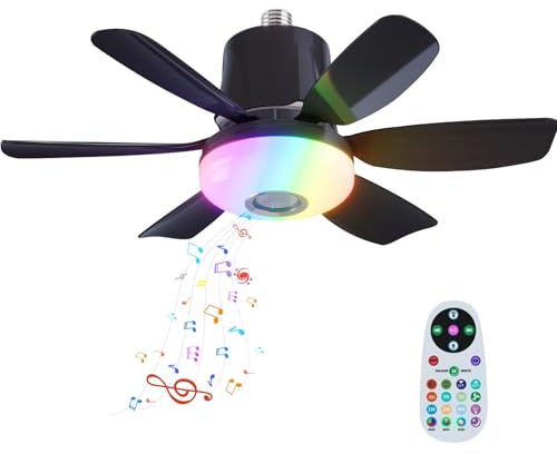 Deckenventilator LED mit RGB-Licht, dimmbar, Lampe, Deckenventilator, E27-Schnittstelle, Fernbedienung und Bluetooth-Lautsprecher, 3 Geschwindigkeitsstufen, 3 Timer, Deckenlüfter für Wohnzimmer