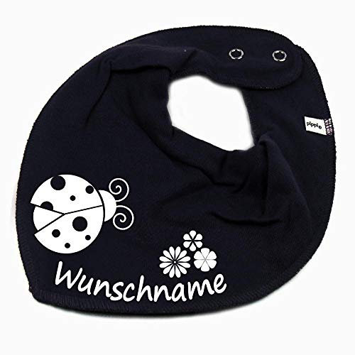 HALSTUCH mit Namen oder Text personalisiert für Baby oder Kind aus Baumwolle in Einheitsgröße Marienkäfer blau