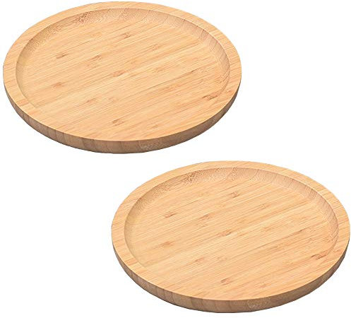 Teller aus Holz, 2 Stücke Hölzernes Serviertablett, Brot Holztablett, Kleiner Runder Hölzerner Teller für Untersetzer, Tee, Obst, Snacks, Kuchen, Weingläser (Eiche)