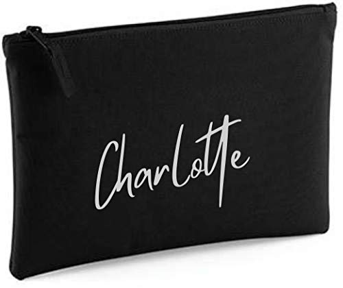 minimutz Kosmetiktasche für Mädchen | personalisiert mit Namensdruck | Schminktasche für Kinder inkl. Name | Make-up Kultur-Täschchen mit Reißverschluss | Abmessungen 28cm x 19cm (schwarz)