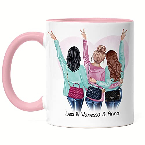Kiddle-Design 3 Meilleures amies Tasse Rose personnalisée Nom Cadeau Anniversaire Amitié Cadeau à personnaliser