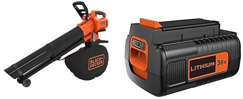 Bundle of Black+Decker Akku-Laubsauger / Laubbläser mit Häcksler BCBLV36B (45l Fangsack, bürstenloser Motor, – 36V, Lieferung ohne Akku und Ladegerät) + Black+Decker Li-Ion Ersatzakku 36V