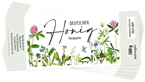 Apoidea – Honig Etiketten Rechteckig selbstklebend & personalisierbar - 50 Stück/Etiketten Honiggläser 500g / Honig Aufkleber für selbstgemachten Honig/Honigetiketten für Honiggläser