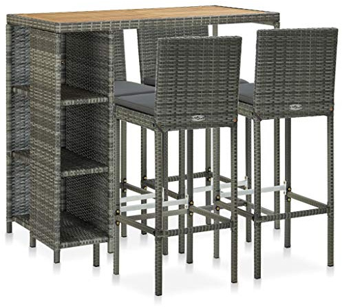KTHLBRH Juego de muebles de jardín para terraza, muebles de balcón, 5 piezas, juego de bar con cojines de poliratán, color gris