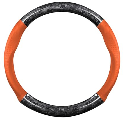 Ergocar Car Lenkradhülle, Runde Geschmiedete Kohlefaser- Und Ledermaterial Lenkradhülle, 37-38 Cm/14,5-15 Zoll, Nicht Rutsch, Weich, Atmungsaktiv, Sportstil