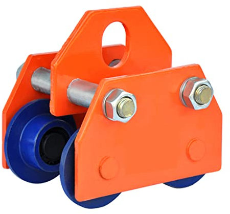 Heavy Duty Manual Manual Trolley 4409 Lbs Capacity, 3.7~4.9in Adjustable Width Steel Beam Trolley Crane Lift, Dual Wheels Track Roller Trolley for Straight Curved I Beam