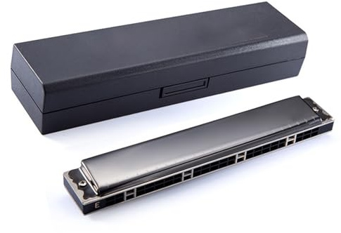 Mundharmonika-Set Professionelle Mundharmonika 24-Loch Polyphone Mundharmonika Für Anfänger Und Erwachsene(Black,D Tone)