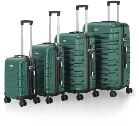 Juskys Set valigie rigide 4 pezzi – ABS – con ruote girevoli, lucchetto a codice e manico telescopico – trolley da viaggio – colore verde