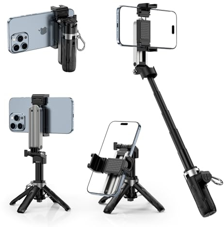 CloudValley PocketFlex Mini Tripod with Zoom Control, 3-in-1 Pocket Size Phone Holder Selfie Stick, Clamp Mount, Bluetooth Remote for iPhone/Android Vlog & Photo