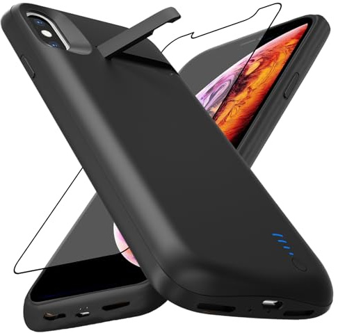 Giabuao Akkuhülle für iPhone X/XS(5.8) 8500 mAh, Schlanke Wiederaufladbare Erweiterte Ladehülle, Tragbare Schützende Telefonhülle mit Akku Power Bank mit Standfuß für iPhone X/XS
