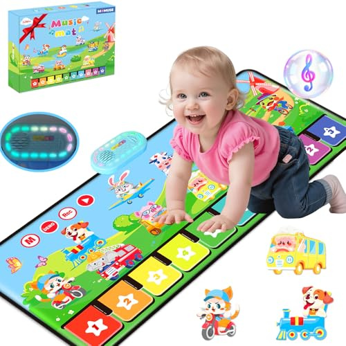 MOMUSE Piano Music Mat with 80 Sounds, Musical Play Mat Built in 10 Animals & 10 Cars, Toddlers Educational Toys 1-3, Floor Keyboard Dance Sensory Mat Boys Girls Gifts for 1 2 3 4 5 Years Old