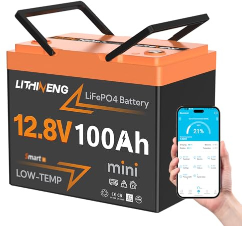 LITHINENG 12V 100Ah Bluetooth LiFePO4 Battery, Group 24 Lithium Battery, Low Temp Cut-Off, Smart 100A BMS, Up to 15000 Deep Cycles, Perfect for RV, Trolling Motor, Marine, Solar System
