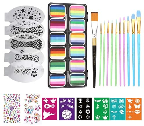 Trucco Viso,Kit Trucco da Corpo e Viso - Da 12 Scomparti Con Pennelli E Per Halloween Carnevale Compleanni Teatro