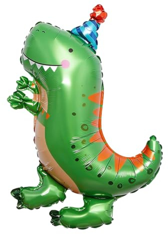 Palloncino a forma di dinosauro, XXL, Happy Birthday Ballon Dino, in piedi con animali, per compleanno, ragazzi, ragazze, regalo per feste di compleanno per bambini, 87 cm