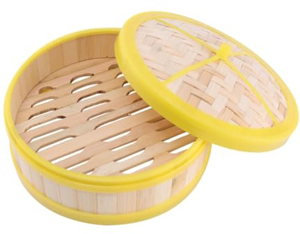 Alasum 1juego Vaporera de Bambú con Borde Plástico Resistente Cesta para Cocinar al Vapor Verduras Dim Sum y Pescado Apta para Uso Doméstico