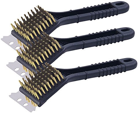 PEARL Grillbürste: 3er-Set 2in1-Grill-Reinigungs-Bürsten, Messing, mit Edelstahl-Schaber (BBQ-Grill-Bürste, Reinigungsbürste, messingdrahtbürste)