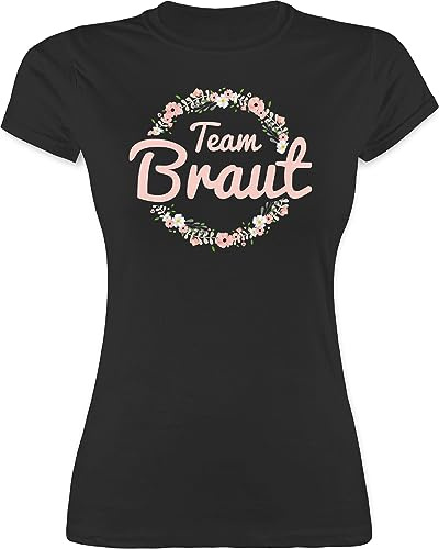 Shirt Damen - JGA Junggesellenabschied Frauen - Team Braut Blumenkranz - Crew - L - Schwarz - junggesellinnenabschied Outfit t-Shirt jungesellinnenabschied Bachelorette Party Bridemaid Tshirt