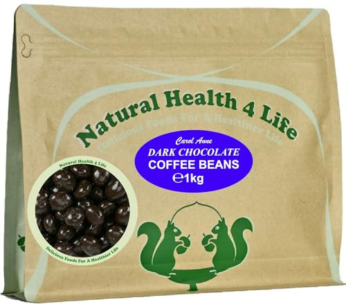 Natural Health 4 Life Carol Anne Confectioner Dark Chocolate Coffee Beans 1kg, Chocolate Covered Coffee Beans in Resealable Pouch, ‎5.4g Protein/100g, Ideal Snack for Parties, Events (1 Pouch)