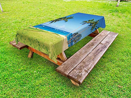 ABAKUHAUS Tropisch Outdoor-Tischdecke, Kokosnuss-Palme Hawaii, dekorative waschbare Picknick-Tischdecke, 145 x 265 cm, Blau Grün