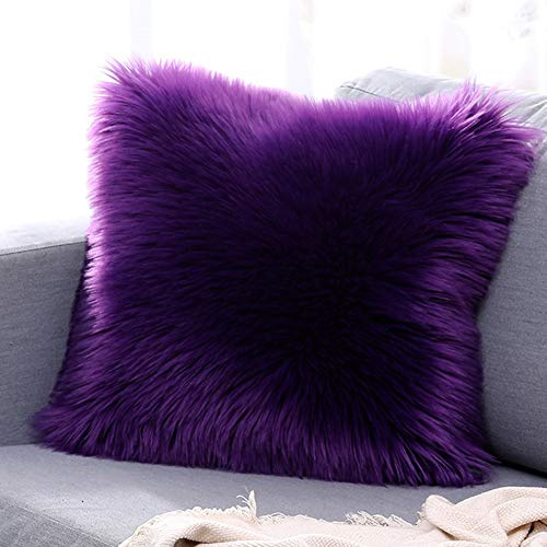 vctops Double-Sided Faux Fur Sheepskin Decorative Throw Pillow Cover Luxury Super Soft Plush Cushion Case for Sofa or Bed (18x18,Purple)