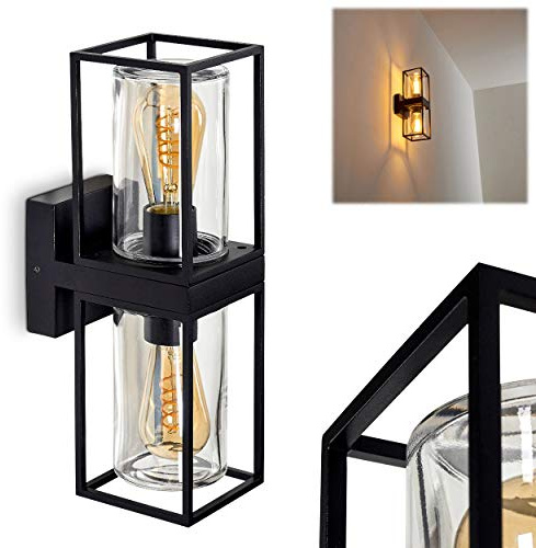 HOFSTEIN Außenlampe Palanga, Außenlampe aus Metall/Glas in Schwarz/Klar, moderne Wandlampe mit Up & Down-Lichteffekt, 2 x E27, IP44, Garten, Terrasse, Eingangsbereich, Hof, Haustüre