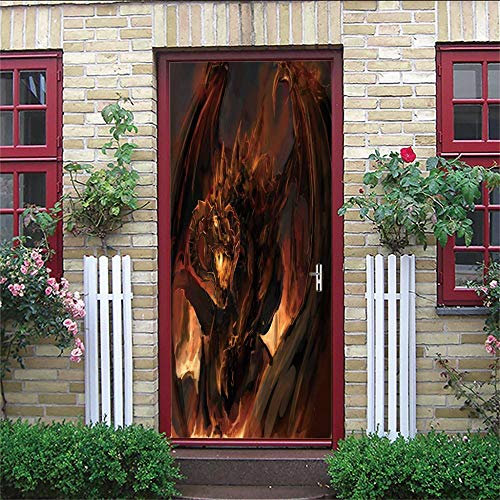 3D Türaufkleber Innentüren Flammen Drache Selbstklebend Wasserdicht Pvc Abnehmbar Türpanel Türposter Türaufkleber Für Wohnzimmer Schlafzimmer Tür Dekoration