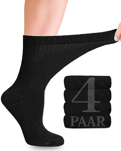 Fiera Besa Diabetiker Socken mit Lycra für Damen: Ohne Naht am Ansatz der Zehennägel; für Business und Freizeit; für Schwangere und Senioren geeignet; 4 Paar