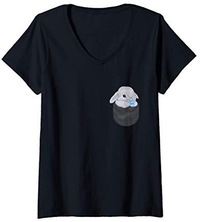 Femme Lapin nain blanc avec tétine dans la poche T-Shirt avec Col en V