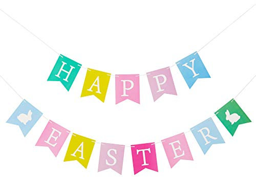 Happium Happy Easter Card Banner Easter Bunny Bunting Garland Traditions Decorations for Home Banner Party Supplies
