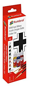 Humbrol DB9065 Acrylic Paint and Brush WWII Axis Military Colours Silver, Black, Gunmetal, Tank Grey, Olive Green, Desert Yellow, Rust, German Camouflage Red
