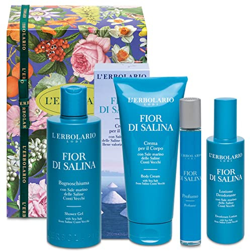 L'Erbolario Salzblume, Geschenkbox in Originalverpackung (Schaumbad + Körpercreme + Deodorant + Duft)