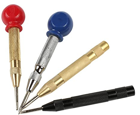 CENPEK 4Pcs Spring-Loaded Automatic Center Punch Tool, 5inch Brass Crushing Hand Tool with Cushion Cap Adjustable Impact for Wood Metal Plastic Glass Window