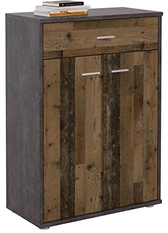 CARO-Möbel Kommode Tommy Sideboard Schrank in dunkler Betonoptik/Old Style mit Schublade und 2 Türen