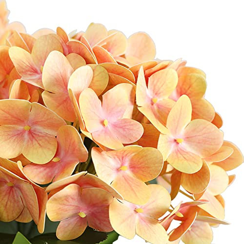 BQEE Lot de 3 fleurs artificielles d'hortensia 3D pour la maison, le bureau, les décorations de fête (orange)
