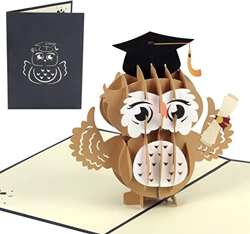 TGFIX Eule Abschlusskarte 3D Pop Up Karte für Abitur Geschenk Glückwunschkarte bestandene Prüfung Abschluss Klappkarten Eule-grußkarte mit Umschlag für bestandenes Examen, Bachelor, Master