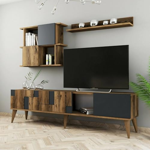 Dmora TV-Schrank Menk 180x33,8x48,6h cm Braun 4 Regale, 4 Türen