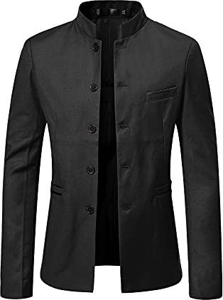 Masrin Blazer Herren Anzugjacke mit Stehkragen und Langen Ärmeln Einreiher Anzug Herbst Winter Anzugmantel Formelle Geschäftskleidung Taille zurückziehen Tunika Bluse Für Männer M 5XL