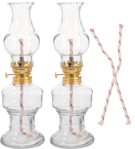 DECHOUS öLlampe FüR InnenräUme Lantern 2 Sets Klassische Petroleumlampe Mit Glaslampenschirm Und 4 Wattebutten Vintage Chamber öLlampe Glas Notbeleuchtung FüR Innen Im Freien Im Freien
